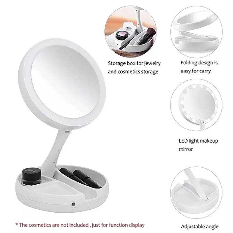 Foldable Makeup Mirror Round Vanity Mirror With LED Light 10X