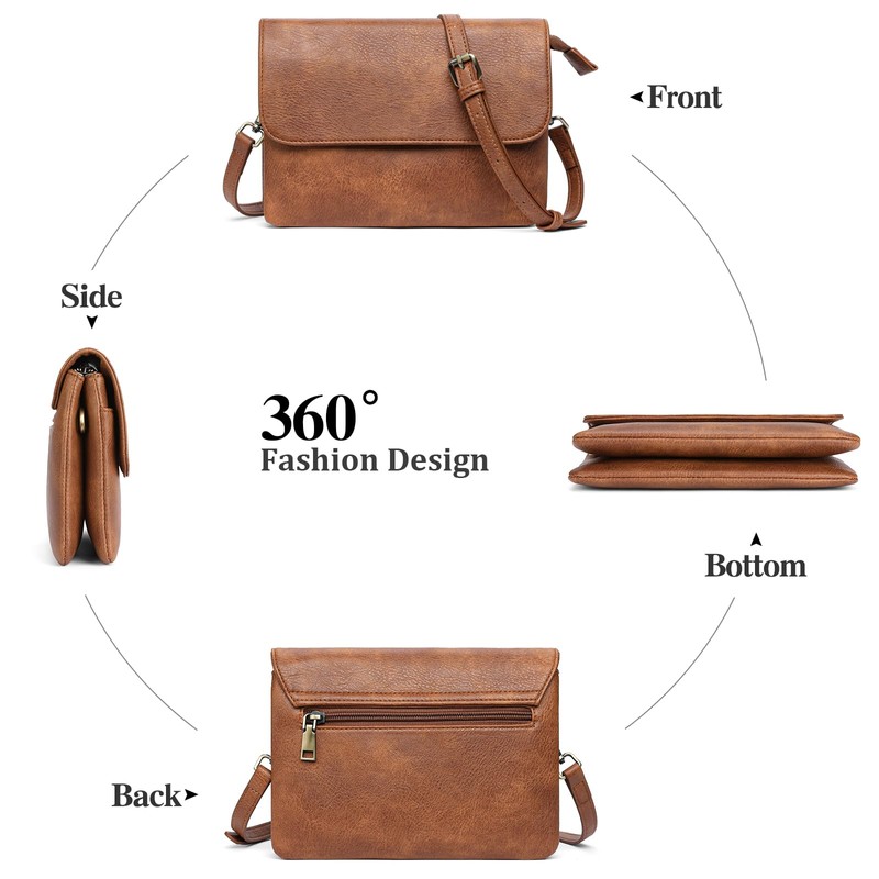 LEEXTON Women's Cross-Body Shoulder Bag, Pochette, 2-Way, Genuine Leather, Lightweight,