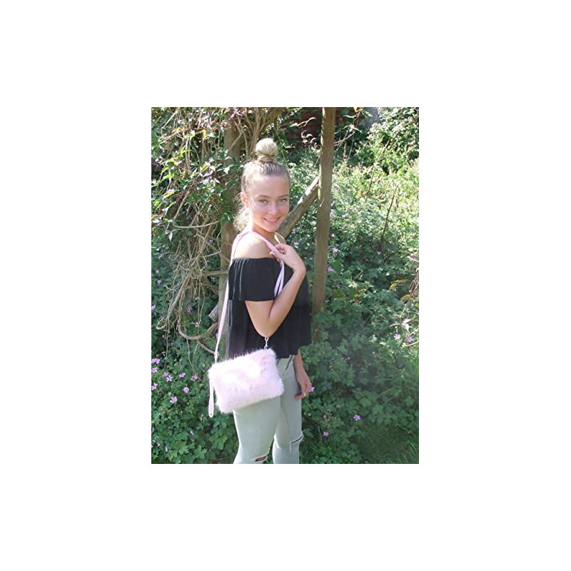LONI Clutch Shoulder Crossbody HandBag Faux Fur in Pink