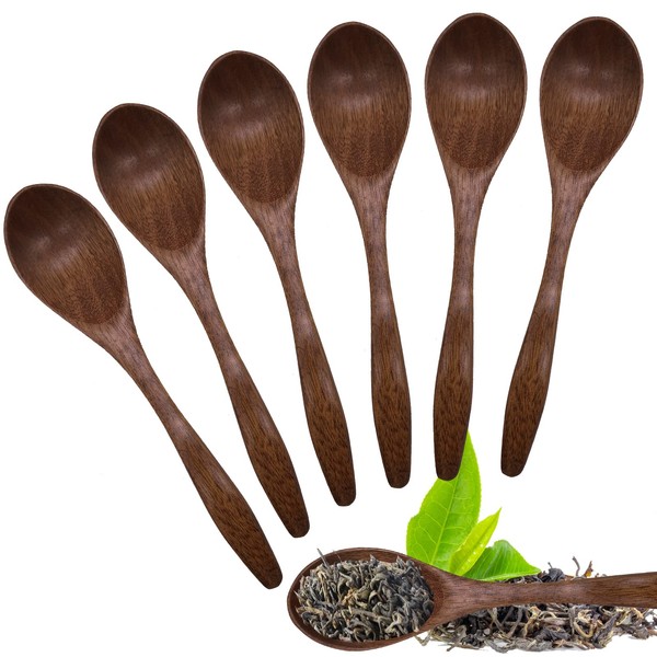 Wooden Teaspoons 6 Pcs, Natural Small Wooden Spoon Handmade Wooden Spoons for Hot Chocolate Honey Coffee Tea Kitchen Accessories