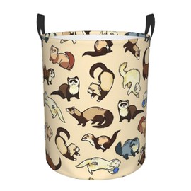 Hairy Ferret Print Circular Protable Storage Bin Organizer Round Basket For Laundry Hamper With Handles