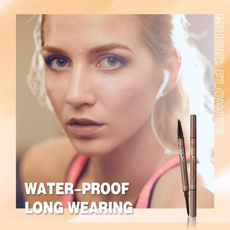 Music Flower Dual-Ended Microfilling Eyebrow Pen, Liquid Eyebrow Pen with