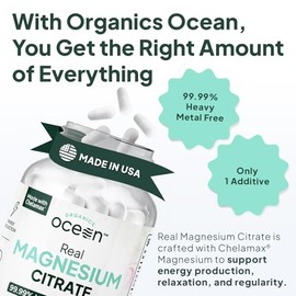 Organics Ocean Citrato De Magnesio Real Suplemento De Magnesio De Alta Absorción Magnesio Quelado Para Favorecer La Energía, La Relajación Y La...    