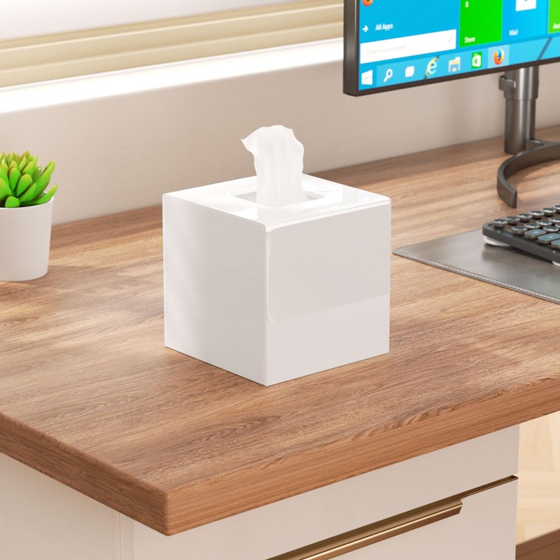 AITEE Acrylic Tissue Box Cover: White Square Tissue Holder Napkin