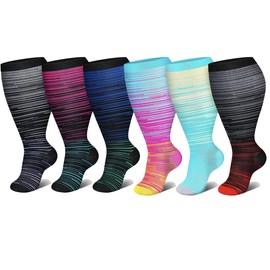 YEYSXSY 6 Pairs Plus Size Compression Socks Wide Calf for Women & Men 20-30 MMHG Wide Calf Extra Large Knee High Stockings Support Socks 2XL