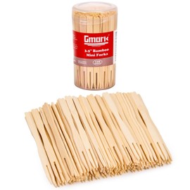 Gmark Bamboo Forks 3.5 Inch 110pc - Bamboo Dessert Picks for Appetizer, Pastry, and More. GM1031A