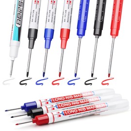 TXXATX Deep Hole Marker Pack of 10 Drill Hole Markers Metal 45 mm 32 mm 20 mm Hole Marker Extra Long Tip Drill Hole Markers Marker Pen for Wood Plastic Cardboard Wall Construction Site (Black Blue Red White)