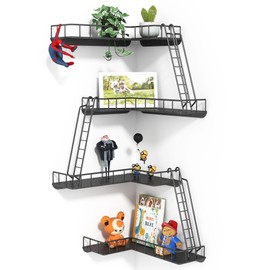 ENPKLUTE 4-Tier Fire Escape Wall Shelf - New York Style Fire Escape Shelf for Figures, Corner Floating Shelves for Wall, Trinket Display Shelves for Home Décor - Black