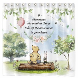 TURKIO Classica Winnie Shower Curtain Set with 12 Hooks Watercolor Bear Girls Kids Cartoon Spring Bathroom Bathtubs Decor Waterproof with Washable Durable Polyester Fabric 72"x72"