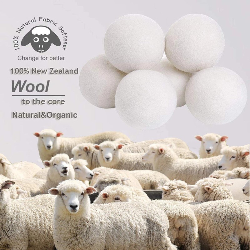 Wool Dryer Balls Organic XL 6-Pack, 100% New Zealand Chemical