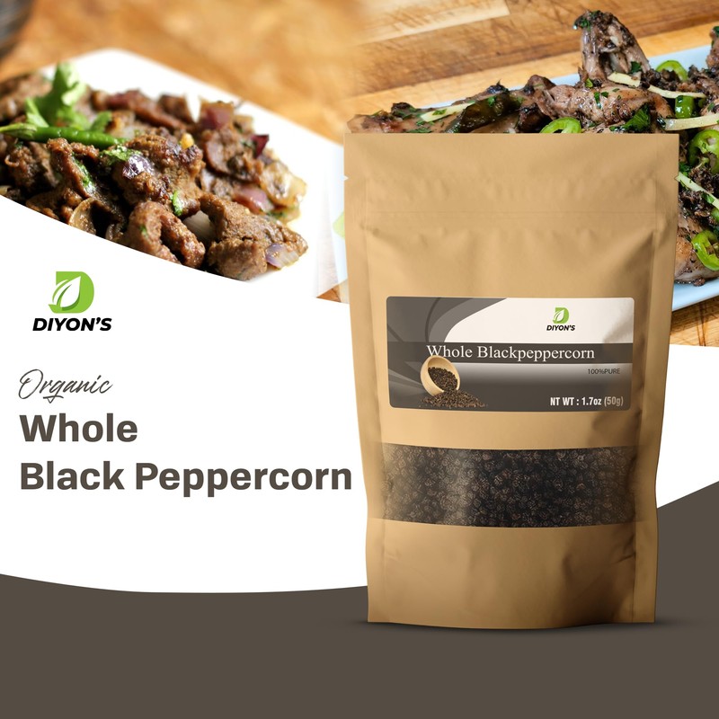 Diyon's Whole Black Pepper 1.7 oz (50g) For Food Seasoning