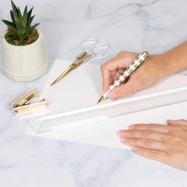 Staple & Stick | Stationery & Desk Accessories | Scissors, Staple Remover & Ruler Set | Gold & Clear Acrylic Lucite | Office Desk Accessories | Office Gift Set
