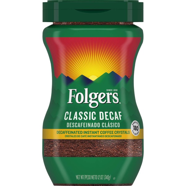Folgers Classic Decaf Decaffeinated Instant Coffee Crystals, 12 Ounces