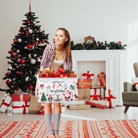 Weysat Christmas Storage Bin Collapsible Large Christmas Baskets for Gifts Empty Snowman Santa Basket with Handles Laundry Organizer Bin for Home Bedroom Cloth Toy Xmas Decor, 16.5 x 12.6 x 9.8 Inch