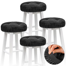 Marsui 4 Pieces Soft Stool Covers Round Bar Stool Cushions with Elastic Band Padded Seat Covers Nonslip Round Seat Cushions for Chairs Slipcovers(12 Inch,Black)
