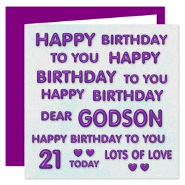 Godson 21st Happy Birthday Card - Happy Birthday To You Dear Godson - Perfect Purple Design - 21 Today