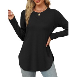 XIEERDUO Tunic Tops for Women Loose Fit Dressy Long Sleeve Fall Shirts Loose Fit Casual Tops Black L