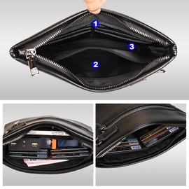 Eshow Mens Wristlet Bag Clutch Purse Handbags Synthetic Leather Bags with Wrist Strap Zip Closure 7.9 Inch for Business Travel Work