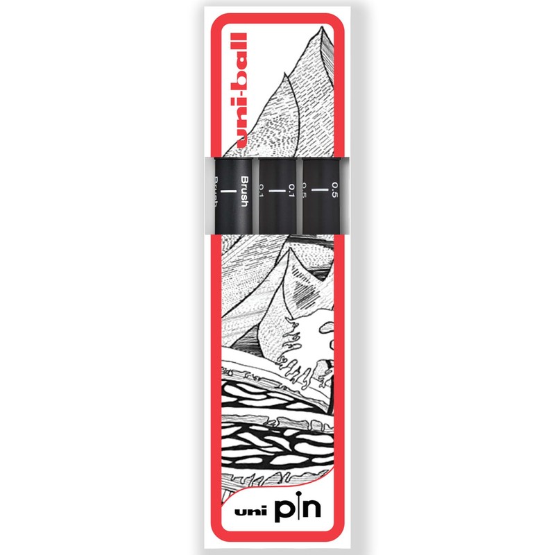 Uni Pin Fineliner Drawing Pen - 0.1mm, 0.5mm & Brush