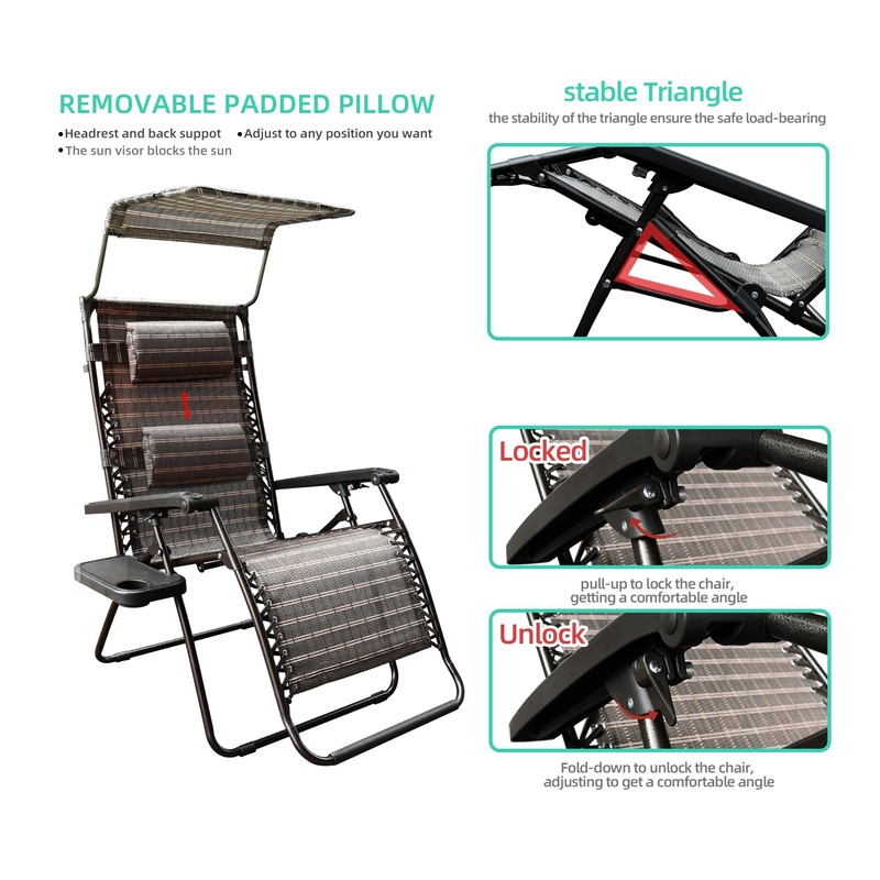 Oversized Zero Gravity Chair with Sunshade and Drink Tray -