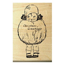 P28 Vintage Christmas Girl Rubber Stamp