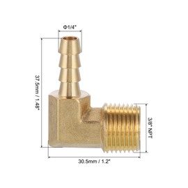 sourcing map Brass Hose Barbed Elbow Fitting 1/4" Barbx3/8 NPT Male 90 Degree Brass Barb Pipe Fitting for Water Fuel Air