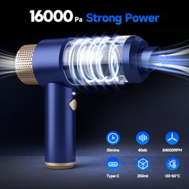 Vizeusvac Car Vacuum Cleaner, 16000PA Mini Car Vacuum Cordless Powerful, 7 in 1 Portable Handheld Vacuum Cordless with LED Light, Dual Filters, One-Touch Empty for Pet Hair, Home, Office