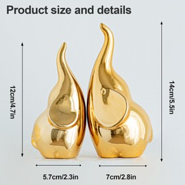PlivBloom Ceramic Elephant Figurines with Trunk Up, Elephant Ring Holder, Elephant Statue African Home Decor, A Pair of Small Lucky Sculpture,Ideal for Gifts Women,Valentine decor and Christmas (Gold)
