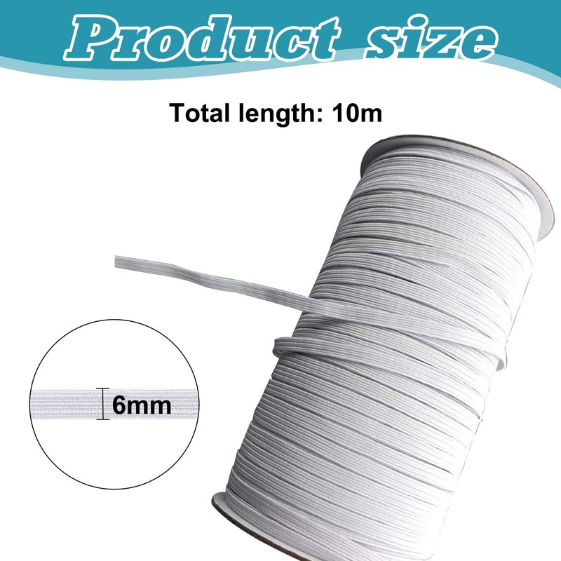 White Flat Elastic 6mm x 10m - Quarter Inch Elastic