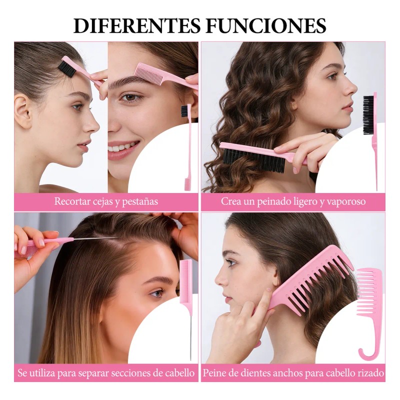 Kit 46pz Peine De Masaje De Cepillo Adecuado Cabello Rizad