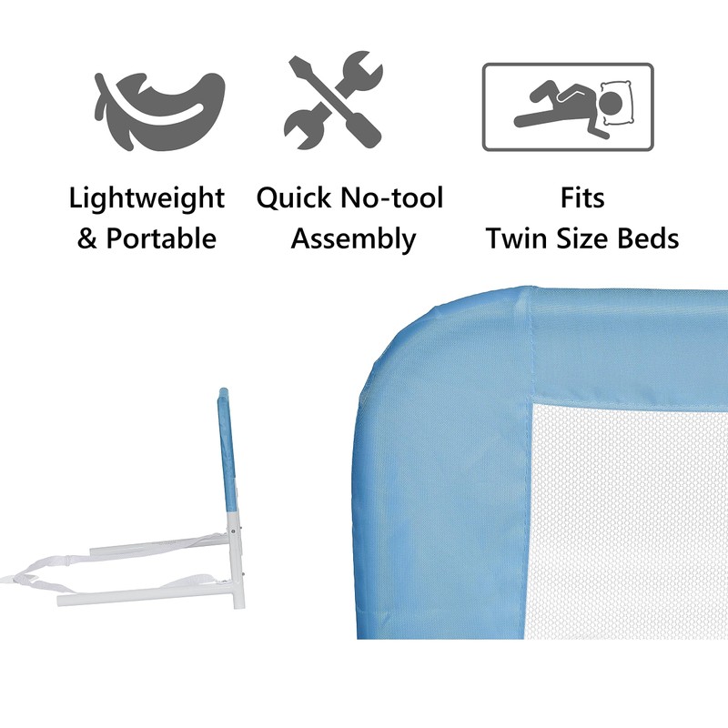 Adjustable Mesh Bed Rail in Blue, Two Height Levels, Breathable