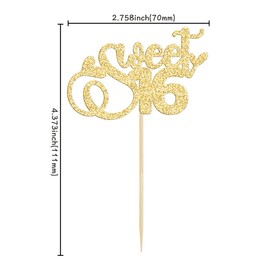 24 piezas de decoración para magdalenas Happy Sweet 16 con purpurina, 16 años, 16 años, decoraciones para magdalenas de 16 años, suministros de decoración para tartas de 16 cumpleaños y aniversario, color dorado