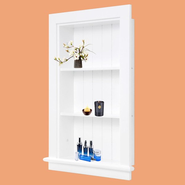 Potter-Island 14 x 24 Medicine Cabinet Recessed, Wall Niche, Bathroom Wall Cabinet, 3-Tier, Between Studs Shelving for Drywall, White
