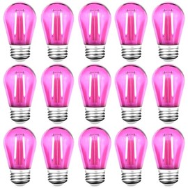 GUILEDUO 15 Pack S14 LED Pink String Light Bulbs, Shatterproof 2 Watt Pink Replacement Bulbs for Outdoor String Light, Waterproof Decorative E26 Base Pink Filament Edison Christmas Light Bulbs, 120V