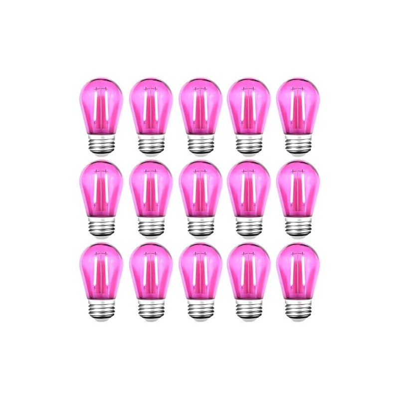 GUILEDUO 15 Pack S14 LED Pink String Light Bulbs, Shatterproof
