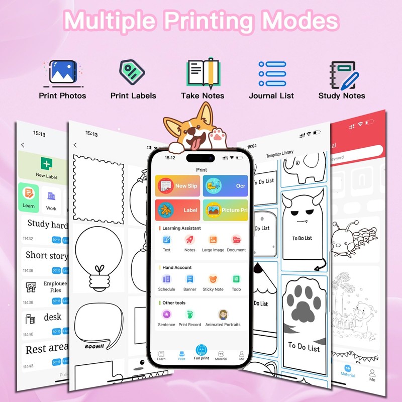 Lebt Mini Printer Sticker Printer Print Pod with 6 Rolls