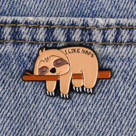 I Like Naps Sleeping Sloth Enamel Pin, Lazy Girl Badge Brooch, Funny Gift For Nap Queen Sleeping Lover, Low Energy Brooches, Napping Relaxation, Lazy Mood Lapel Badge, Humor Quote Saying Accessories