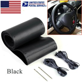 CHUSYYRAY For 2006-2020 Dodge Ram 1500 2500 3500- Leather Wrap Steering Wheel Cover, Black