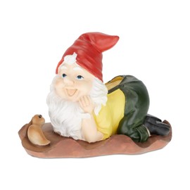 Relaxdays Garden gnome with worm, garden decoration, weatherproof gnome, H x W x D: 14 x 19 x 11 cm, gnome figure, artificial stone, colourful
