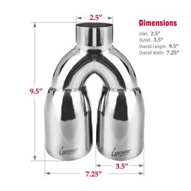 Upower 2.5 Inch Inlet 3.5" Outlet 9.5" Overall Length Polished Stainless Exhaust Tailpipe Tips Weld-On Duo Layer Angle Exhaust Tip for Car Truck