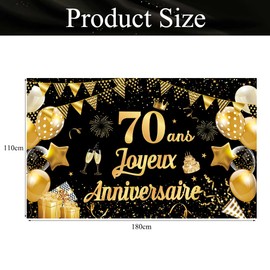 70th Birthday Banner Black Gold