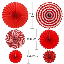 Hola Fiesta | Paper Fans Flower for Celebration/Wedding/Birthday/Carnival/Welcome Party/Merry Christmas Decorations,Red,Set of 12