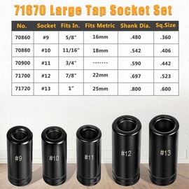 gokeshfly 71670 Large Tap Socket Set 5pcs, Fit for 5/8", 11/16", 3/4", 7/8" and 1" with 1/2" Drive