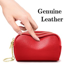 LINNO 3 Zippered Genuine Leather Coin Purse Triple Capacity Change Pouch Little Travel Wallet With Key Ring for Women