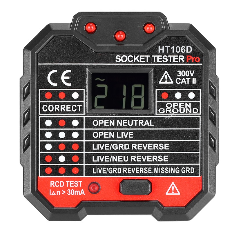 HT106D Digital Display Socket Detector Portable Phase Power Polarity Tester