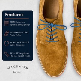 Benchmark Basics Cobalt 33" Round Waxed Cotton Shoelaces | 2mm (5/64”) Width (33 Inches, Cobalt)
