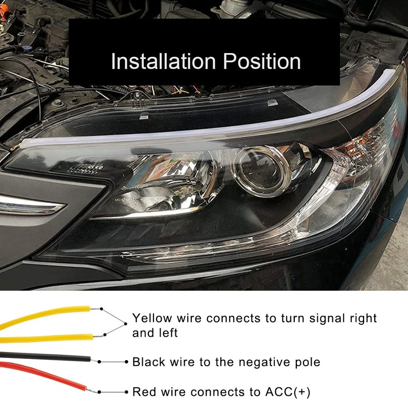 TEKSHINNY Headlight LED Strip, 2Pcs 24 Inches Flexible Dual Color