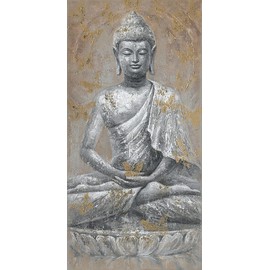 Yelash Buddha Statue Picture Decor Wall Art Canvas Painting Buddhism Sitting Zen with Gold Butterfly for Bedroom 24"x48"