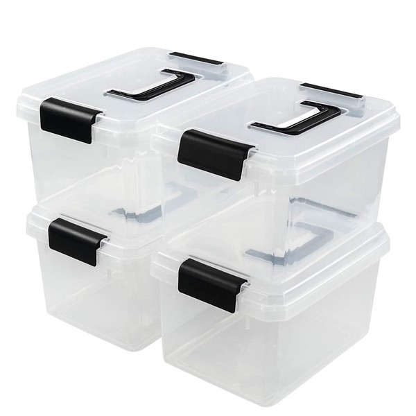 Ortodayes 4 Packs Plastic Box with Lid, Plastic Storage Bin, Small Storage Boxes