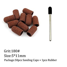 Nail Drill with Sanding Bands Set, Sanding Sleeves, 150pcs/Set Nail Sanding Bands Caps Rubber Handle Pedicure Sand Block Electric Drill Accessories Bit Manicure Tools (Color : 5mm 180) (Color : 7mm